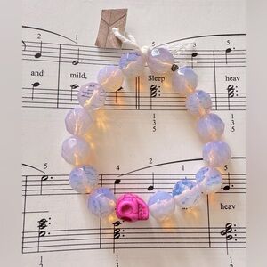 Chunky Pink Bead Skull Bracelet